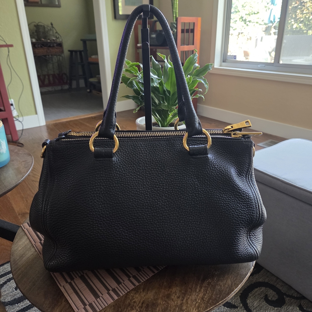 PRADA Black Textured Leather Satchel With Adjustable strap - Picture 2 of 11